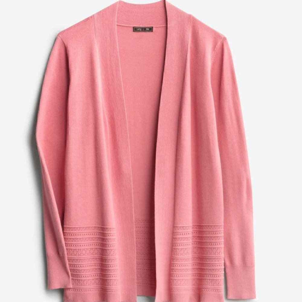 Lety & Me Gabby Pointelle Detail Cardigan in Coral Size Small